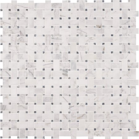Calacatta Cressa Basket Weave 12 In. X 12 In. X 10 Mm Honed Marble Mesh-Mounted Mosaic Tile, 10PK -  MSI, ZOR-MD-0480
